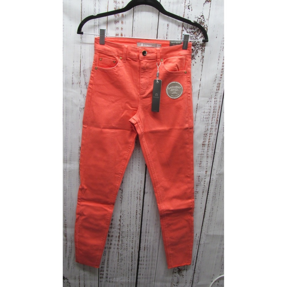 Tractr Mona High Rise Slim Crop Jeans Size 0/25 Sugar Coral Garment Dyed